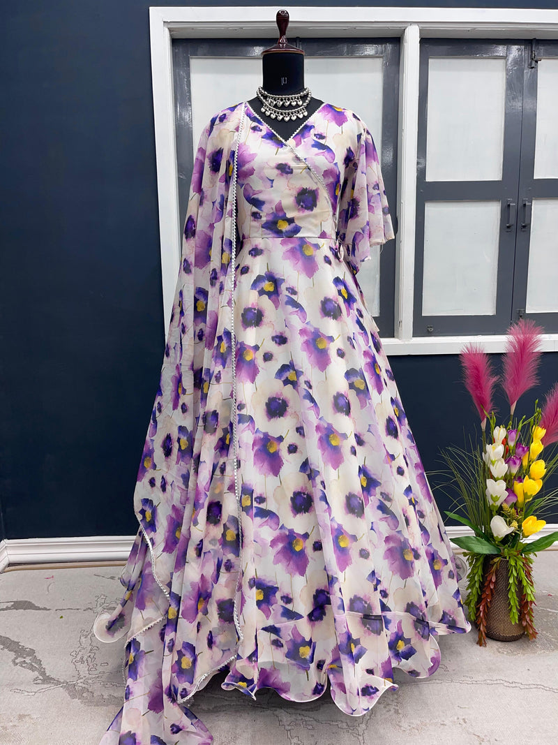 Ad D No 045 Fox Georgette Fancy Digital Printed Single Gown Collection