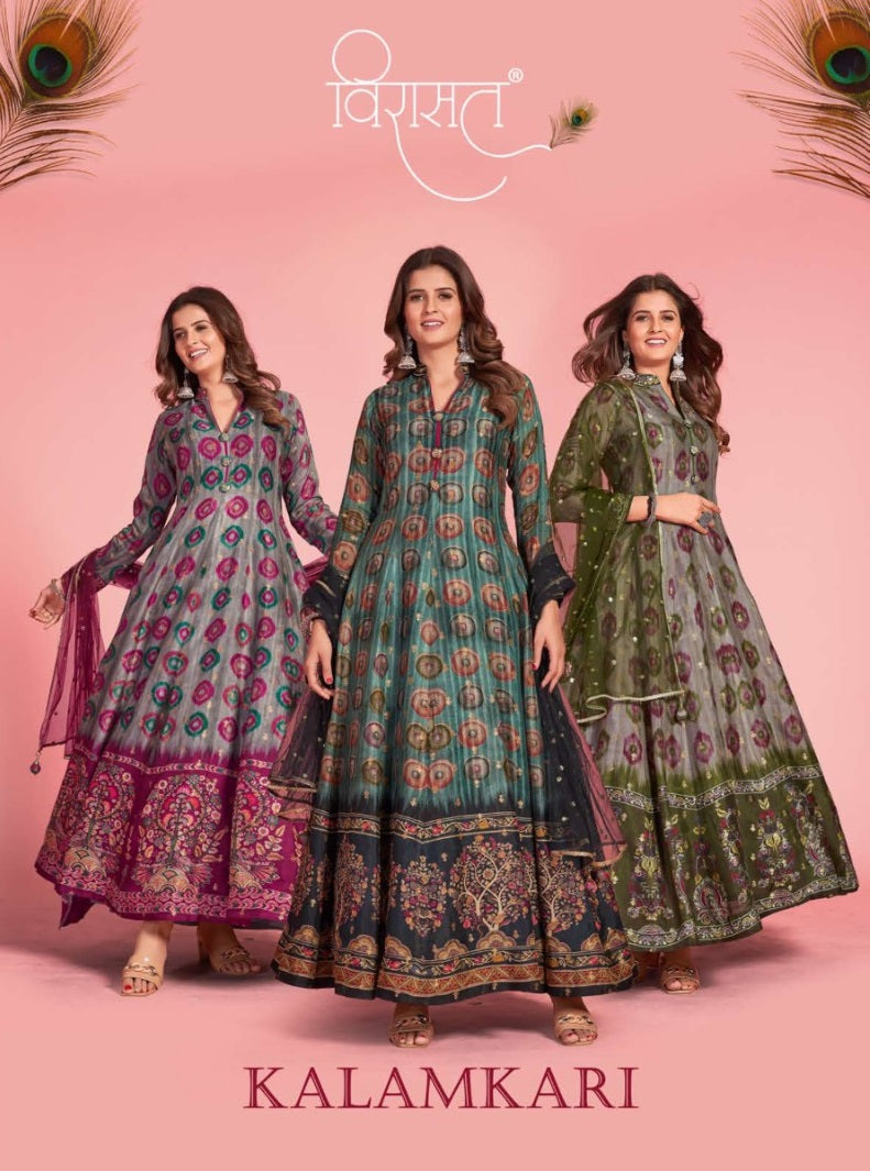 Virasat Kalamkari Dola Silk Fancy Heavy Designer Partywear Kurti
