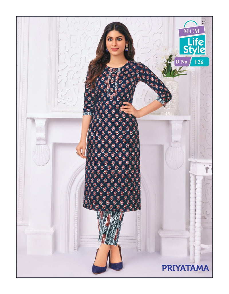 Mcm Lifestyle Priyatama Cotton Printed Fancy Kurti With Pant Collection