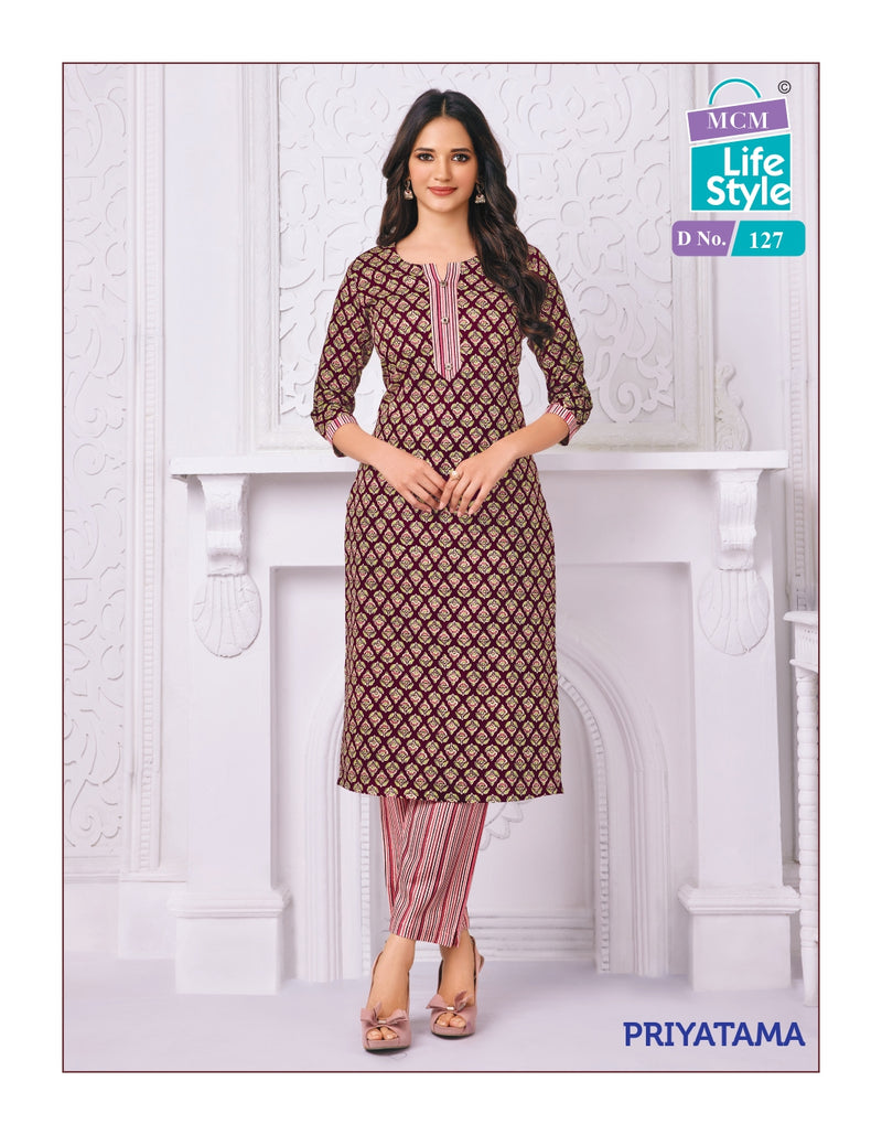 Mcm Lifestyle Priyatama Cotton Printed Fancy Kurti With Pant Collection