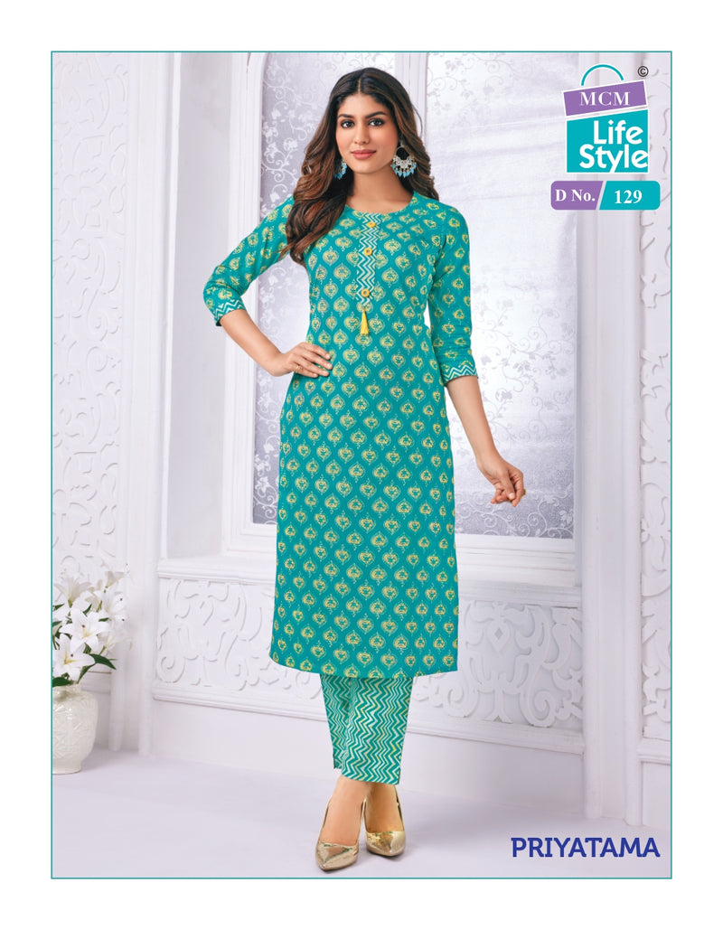 Mcm Lifestyle Priyatama Cotton Printed Fancy Kurti With Pant Collection
