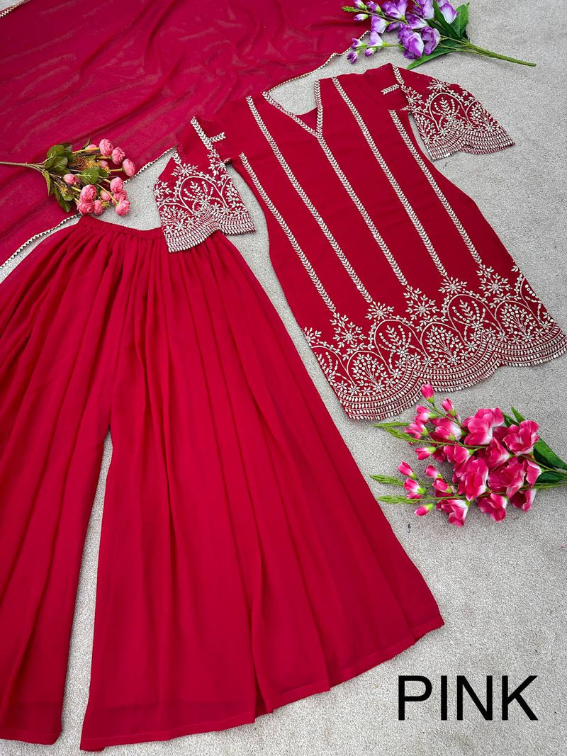 Sr D No 1586 Fox Georgette With Heavy Embroidery Designer Plazzo Suits