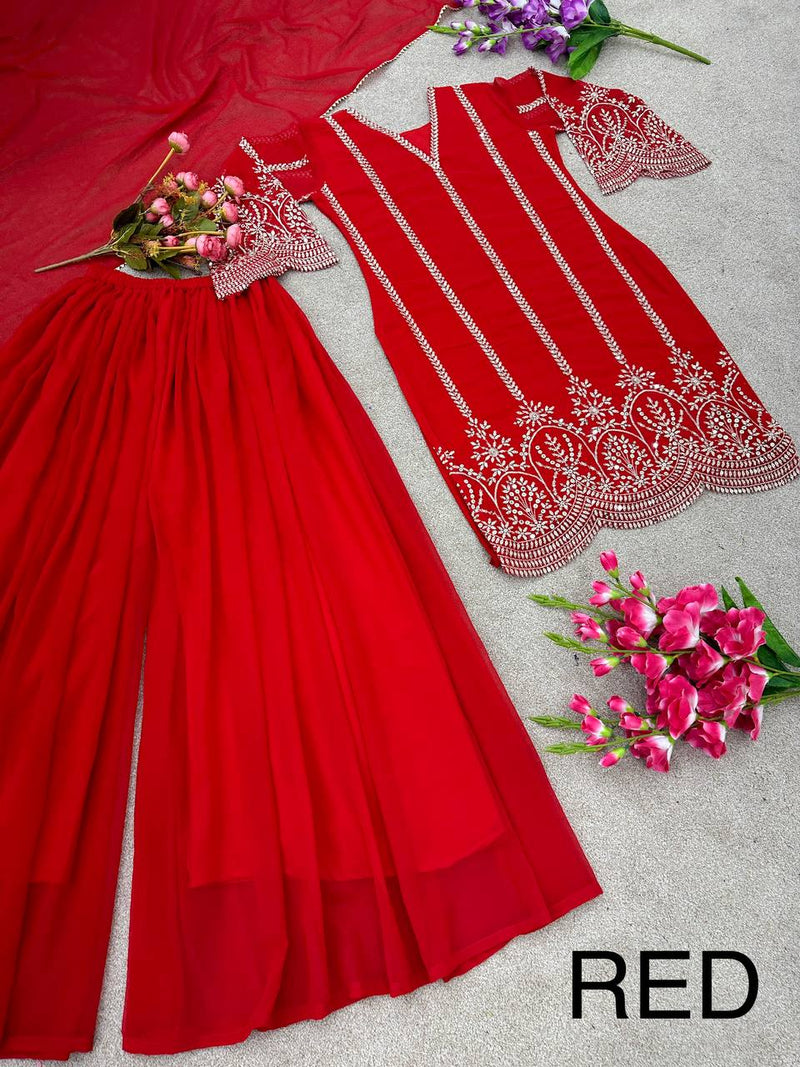 Sr D No 1586 Fox Georgette With Heavy Embroidery Designer Plazzo Suits
