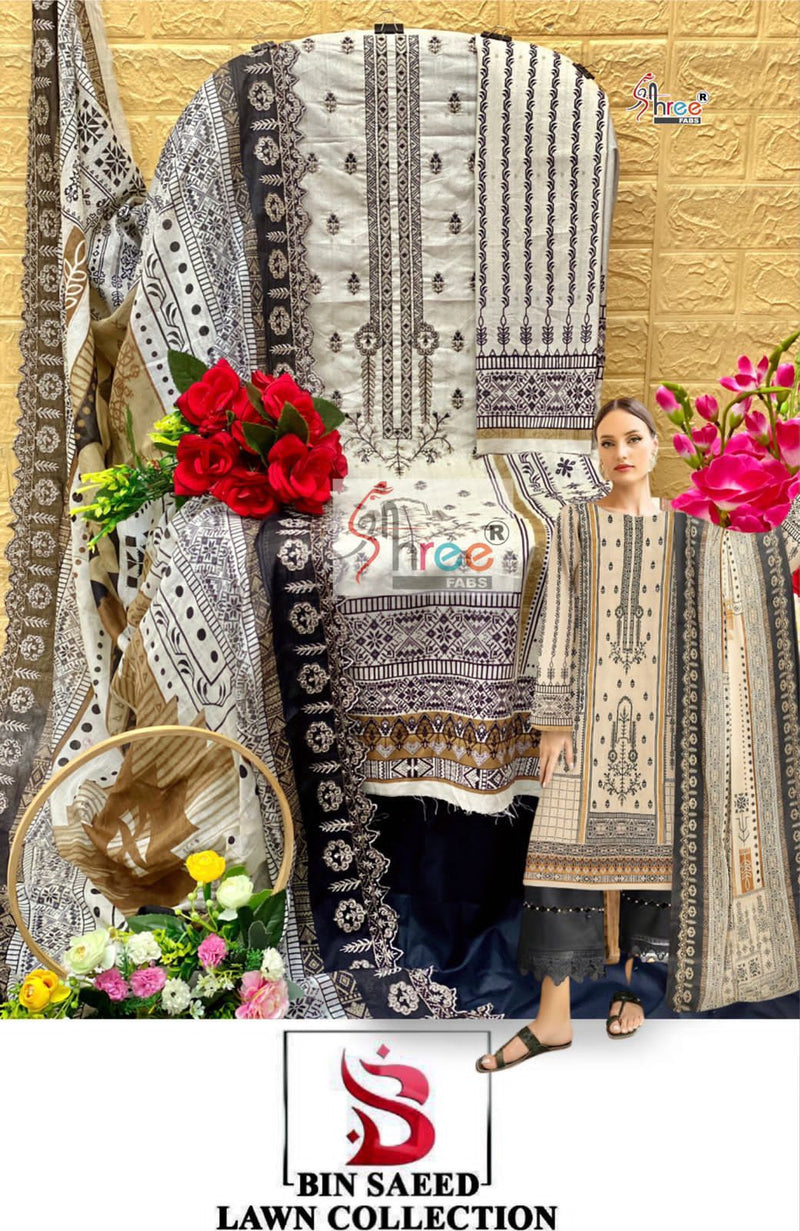 Shree Fabs Bin Saeed Lawn Collection Vol 2 D No 2533 & 2536 Heavy Self Embroidery Pakistani Salwar Suits