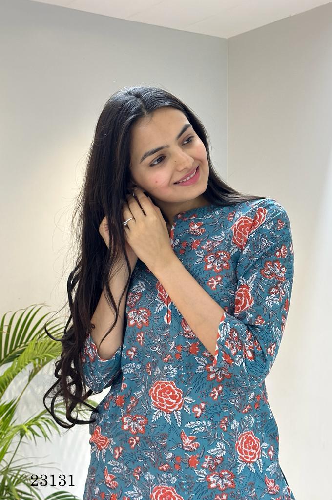 Indira 23131 Cambric Cotton Digital Print With Fancy Kurti With Bottom Set