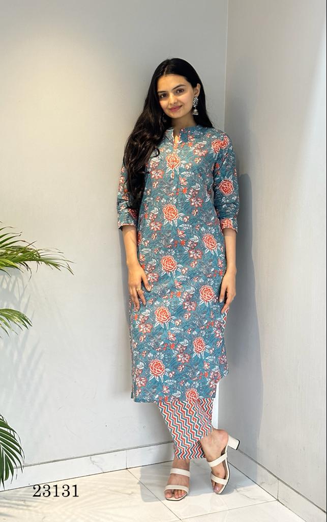 Indira 23131 Cambric Cotton Digital Print With Fancy Kurti With Bottom Set