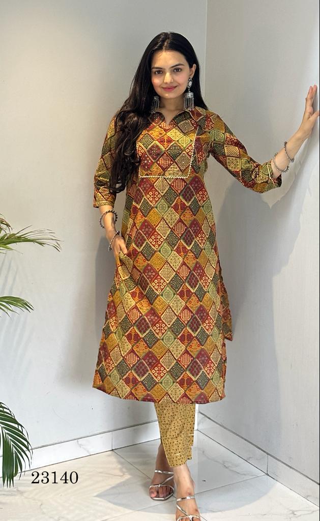 Indira 23140 Cotton Fancy Designer Printed Kurti With Pant