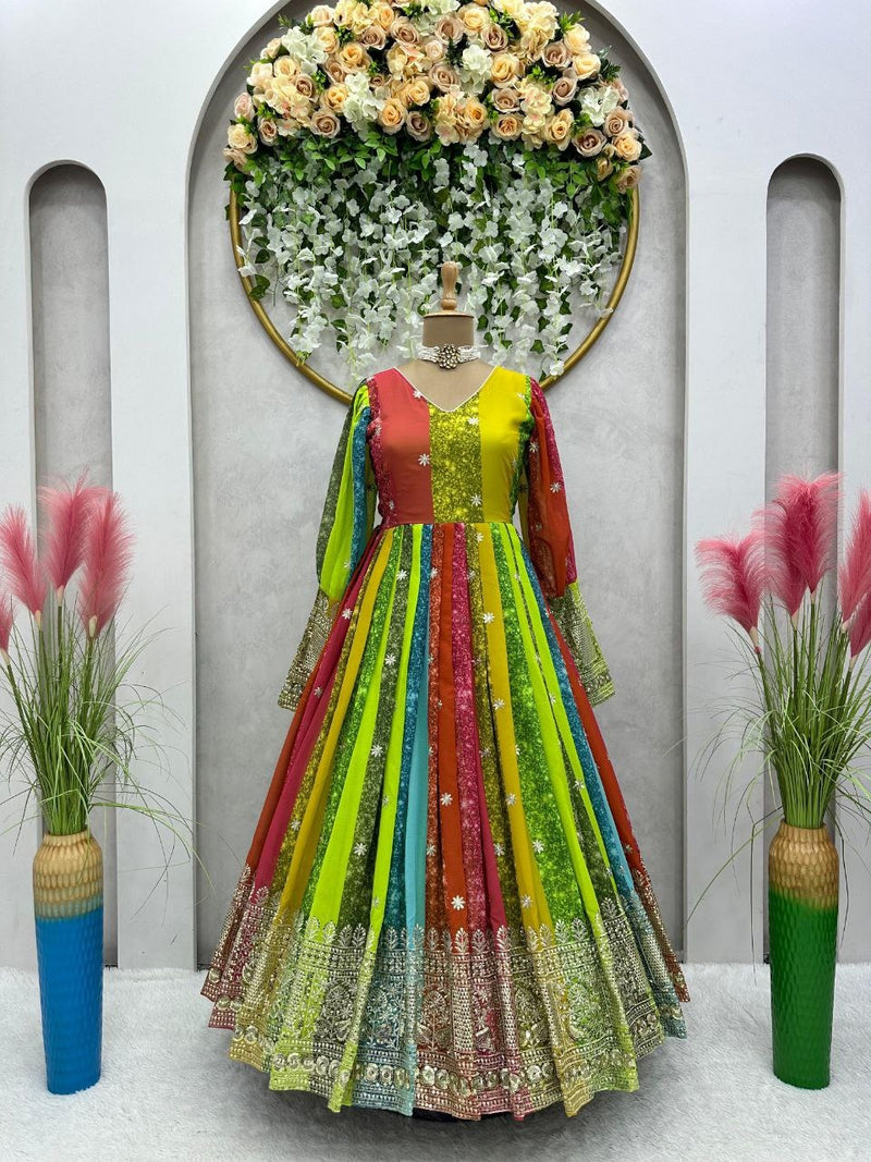 Rtc D No 5619 Fox Georgette Long Fastive Heavy Embroidery Gown Collection