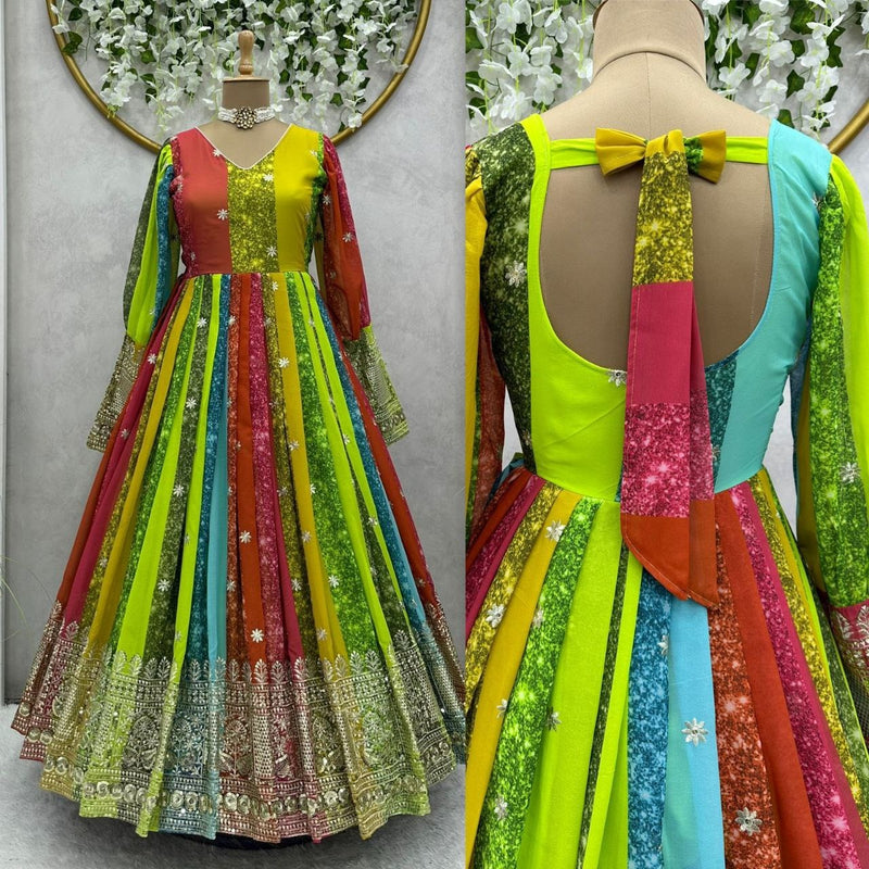 Rtc D No 5619 Fox Georgette Long Fastive Heavy Embroidery Gown Collection