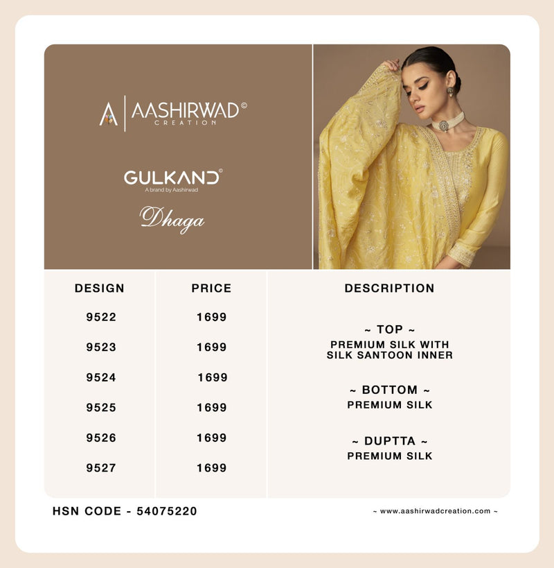 Aashirwad Creation Dhaga Premium Silk With Fancy Designer Work Suits
