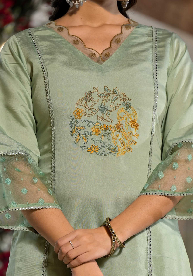 Label Khoj D N 9609 Viscose Silk Top Bottom Embroidery V Neck Digital Print Organza Dupatta