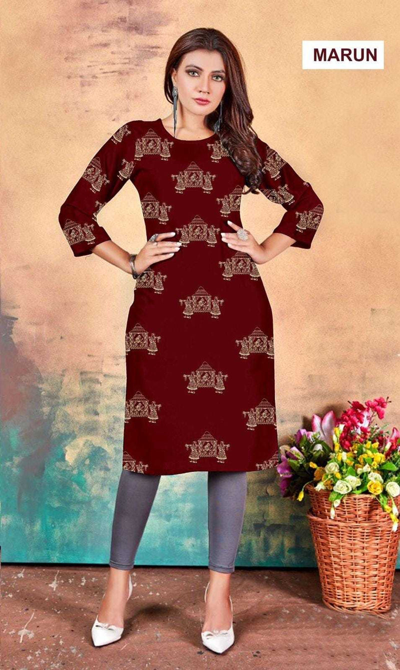 P R Clothing Hayat Heavy Rayon With Foli Print Daily Wear Kurti