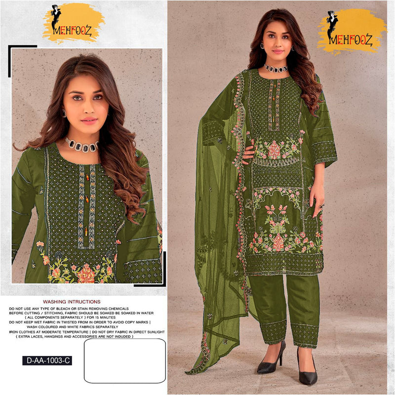 Mehfooz AA 1003 Orgenza Embroidery Designer Pakistani Suits