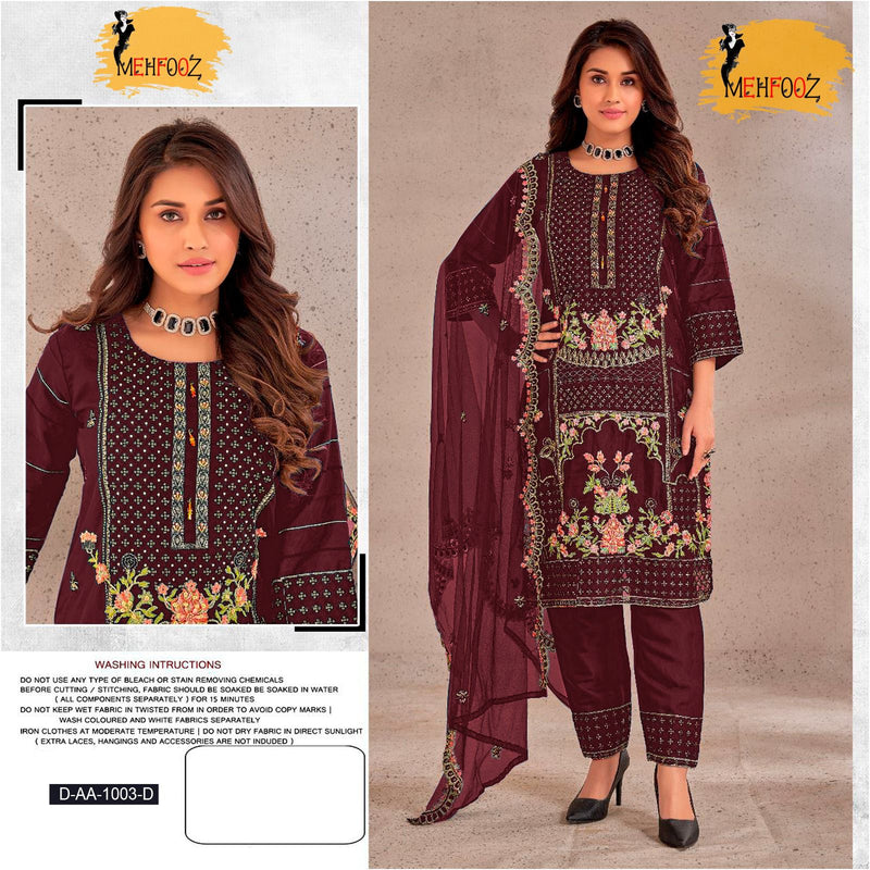 Mehfooz AA 1003 Orgenza Embroidery Designer Pakistani Suits
