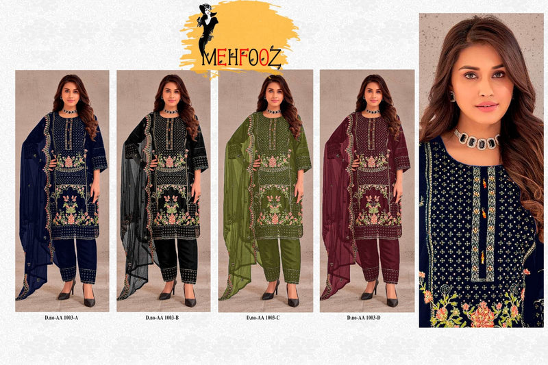 Mehfooz AA 1003 Orgenza Embroidery Designer Pakistani Suits