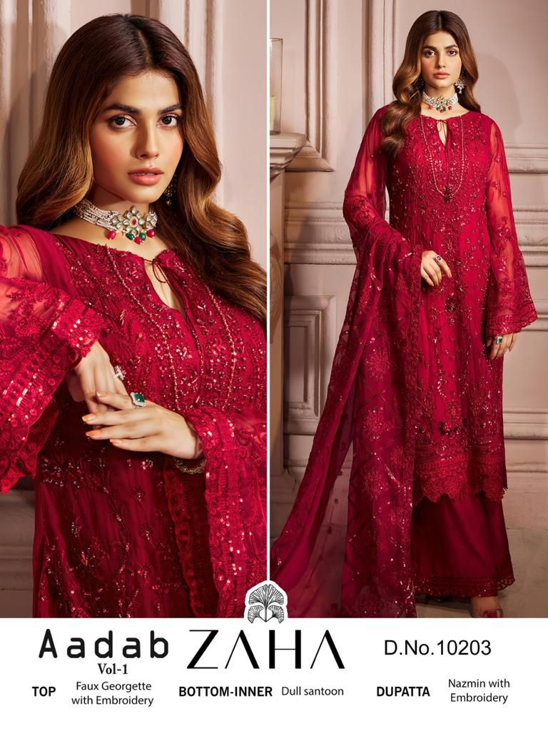 Zaha Aadab Vol 1 Georgette With Embroidery Pakistani Suit Collection