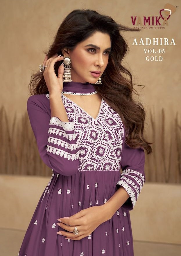 Vamika Aadhira Vol 5 Gold Viscose Lakhnawi Embroidery Suits