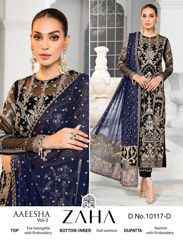 Zaha Aaeesha Vol 3 Georgette With Heavy Embroidered Pakistani Suits