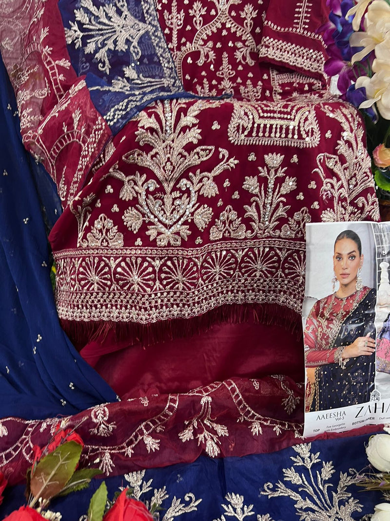 Zaha Aaeesha Vol 3 Georgette With Heavy Embroidered Pakistani Suits