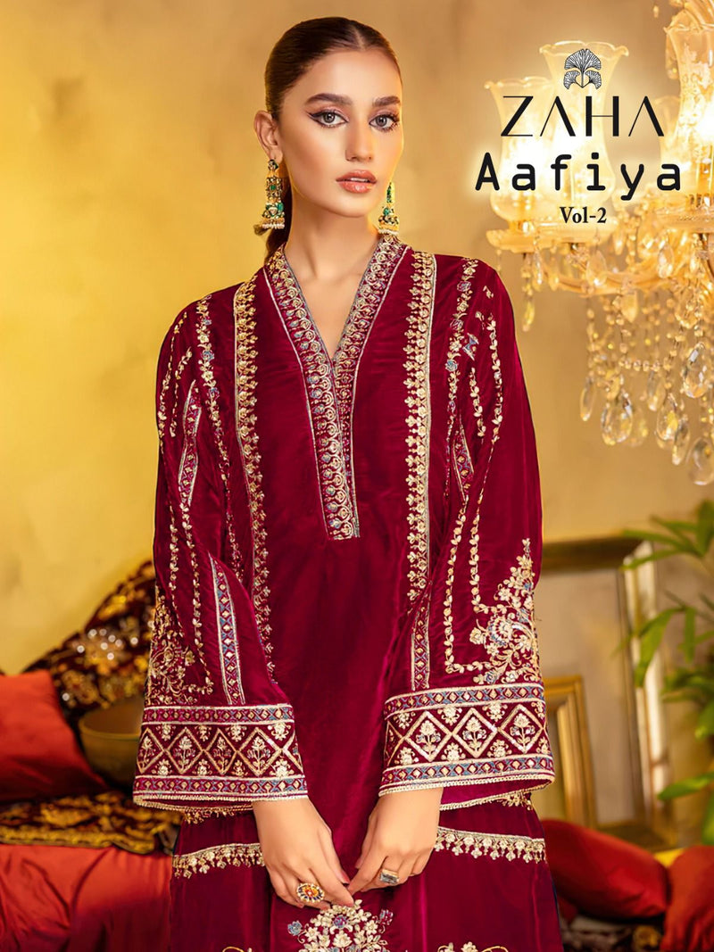 Zaha Aafiya Vol 2 Velvet Heavy Embroidery Work Pakistani Salwar Kameez