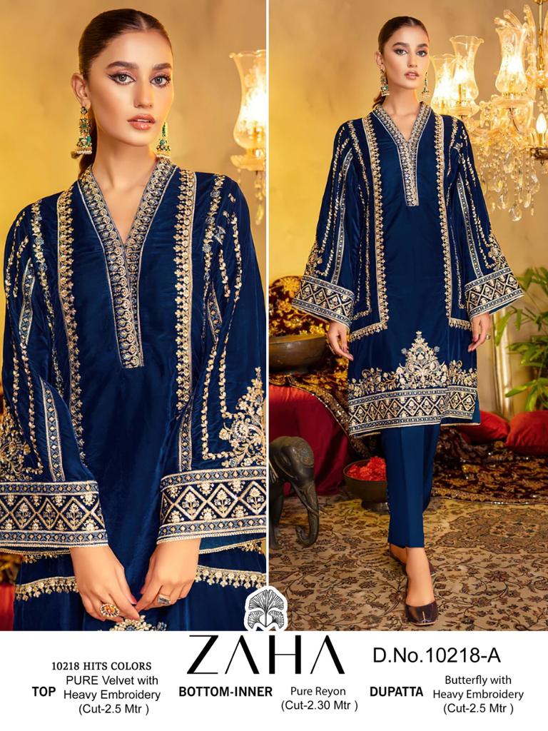 Zaha Aafiya Vol 2 Velvet Heavy Embroidery Work Pakistani Salwar Kameez