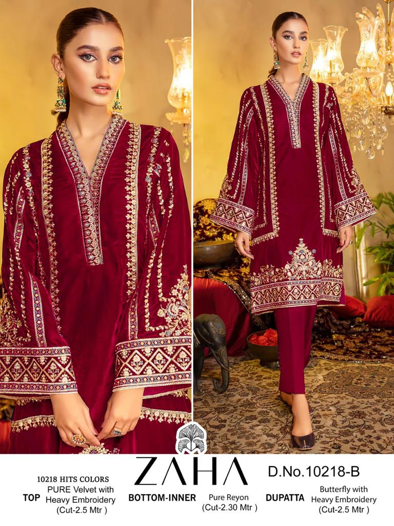 Zaha Aafiya Vol 2 Velvet Heavy Embroidery Work Pakistani Salwar Kameez