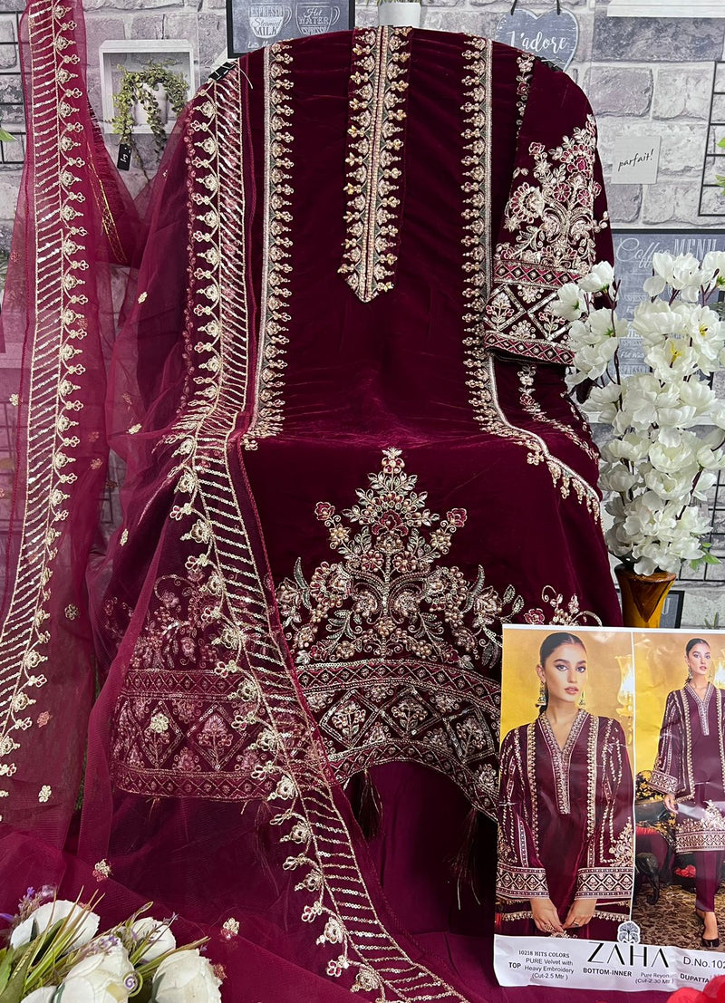 Zaha Aafiya Vol 2 Velvet Heavy Embroidery Work Pakistani Salwar Kameez