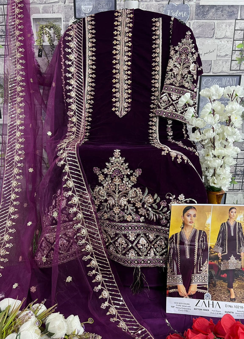 Zaha Aafiya Vol 2 Velvet Heavy Embroidery Work Pakistani Salwar Kameez