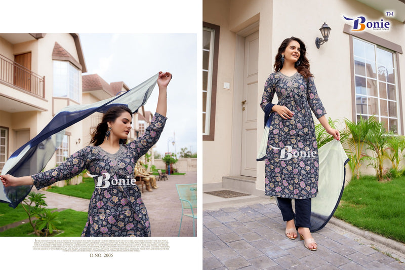 Bonie Aahana Vol 2 Chanderi Sequence Alia Cut Printed Kurti Collection