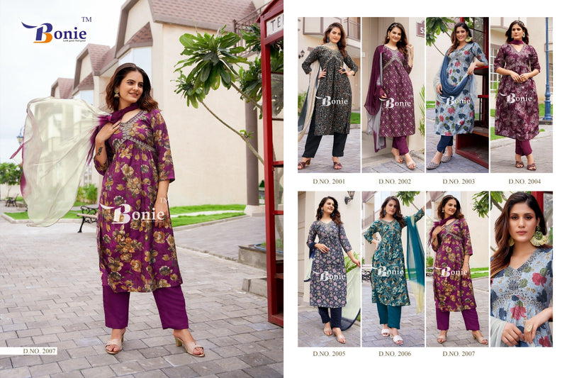 Bonie Aahana Vol 2 Chanderi Sequence Alia Cut Printed Kurti Collection