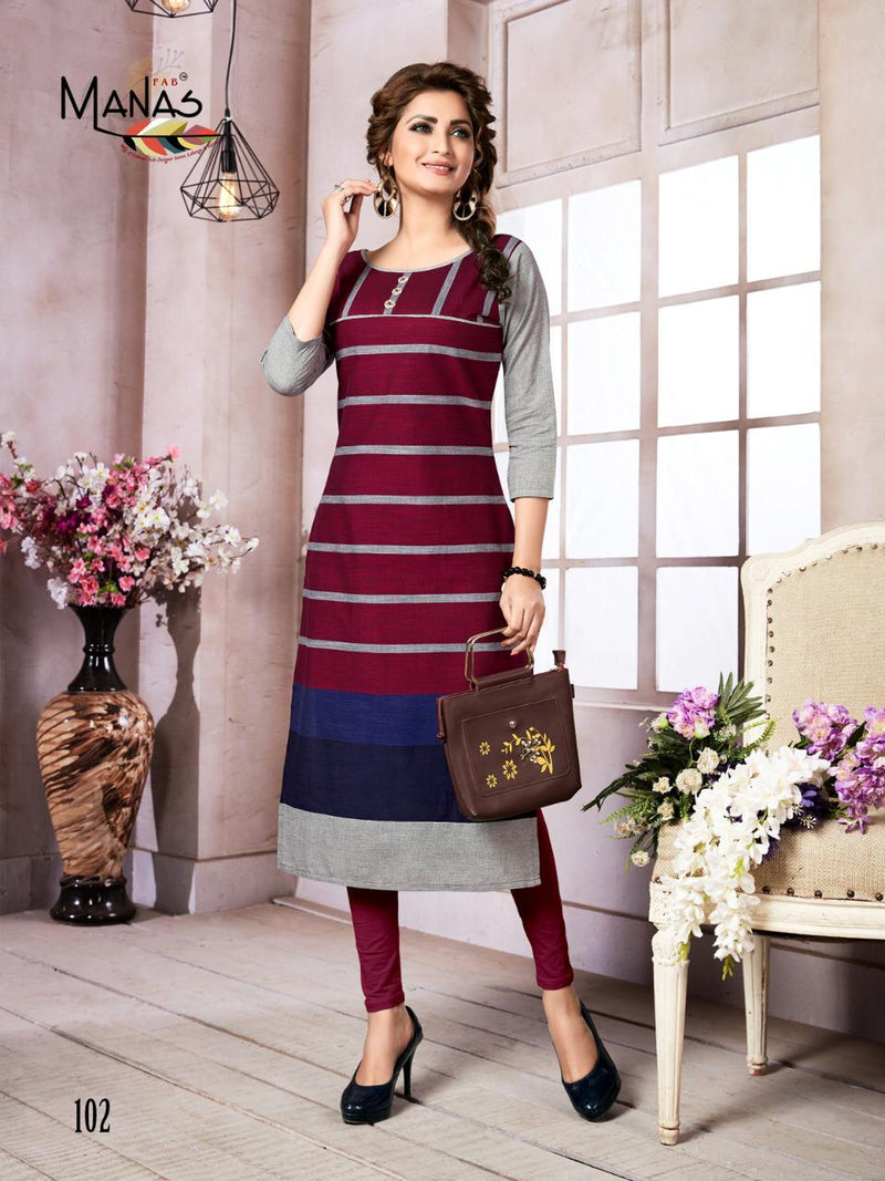 Manas Fab Aakruti Cotton Handloom Daily Wear Fancy Kurti