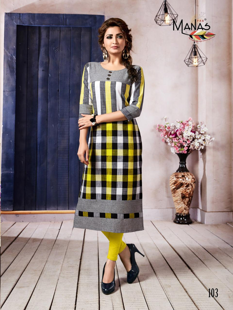 Manas Fab Aakruti Cotton Handloom Daily Wear Fancy Kurti