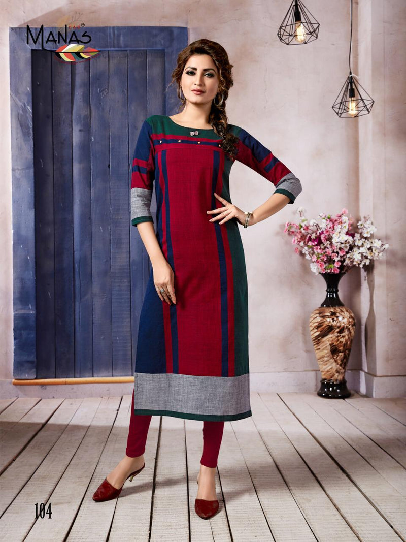 Manas Fab Aakruti Cotton Handloom Daily Wear Fancy Kurti