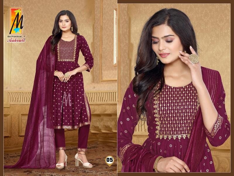 Master Aakruti Rayon Gold Prints With Fancy Sequence Work Kurti With Bottom & Dupatta