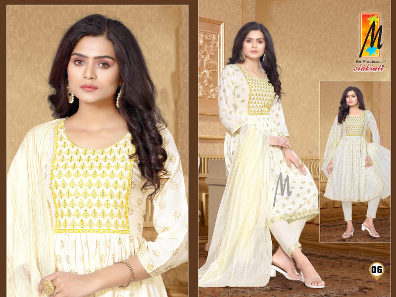 Master Aakruti Rayon Gold Prints With Fancy Sequence Work Kurti With Bottom & Dupatta