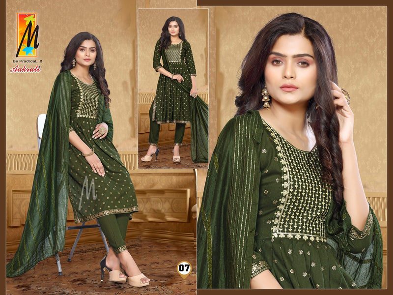 Master Aakruti Rayon Gold Prints With Fancy Sequence Work Kurti With Bottom & Dupatta