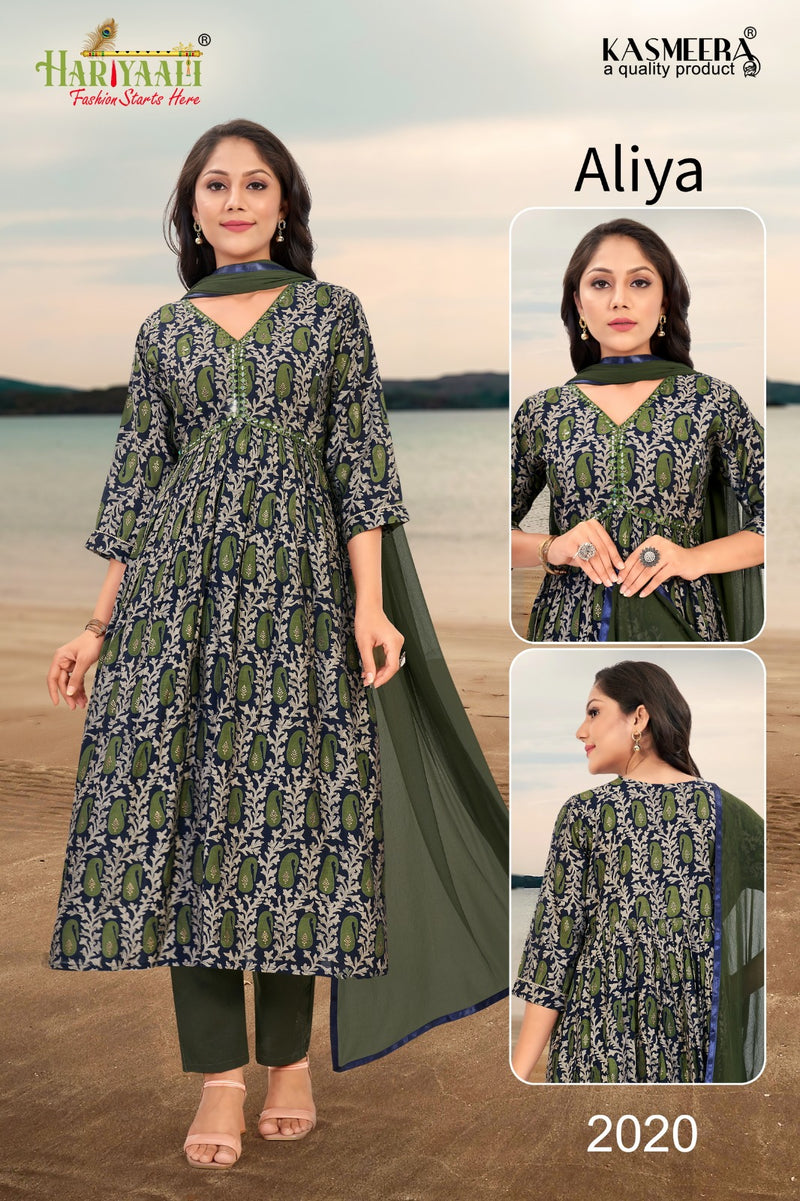 Hariyaali Aaliya Vol 2 Modal Foil Prints With Mirror Work Alia Patter Kurti Combo Set