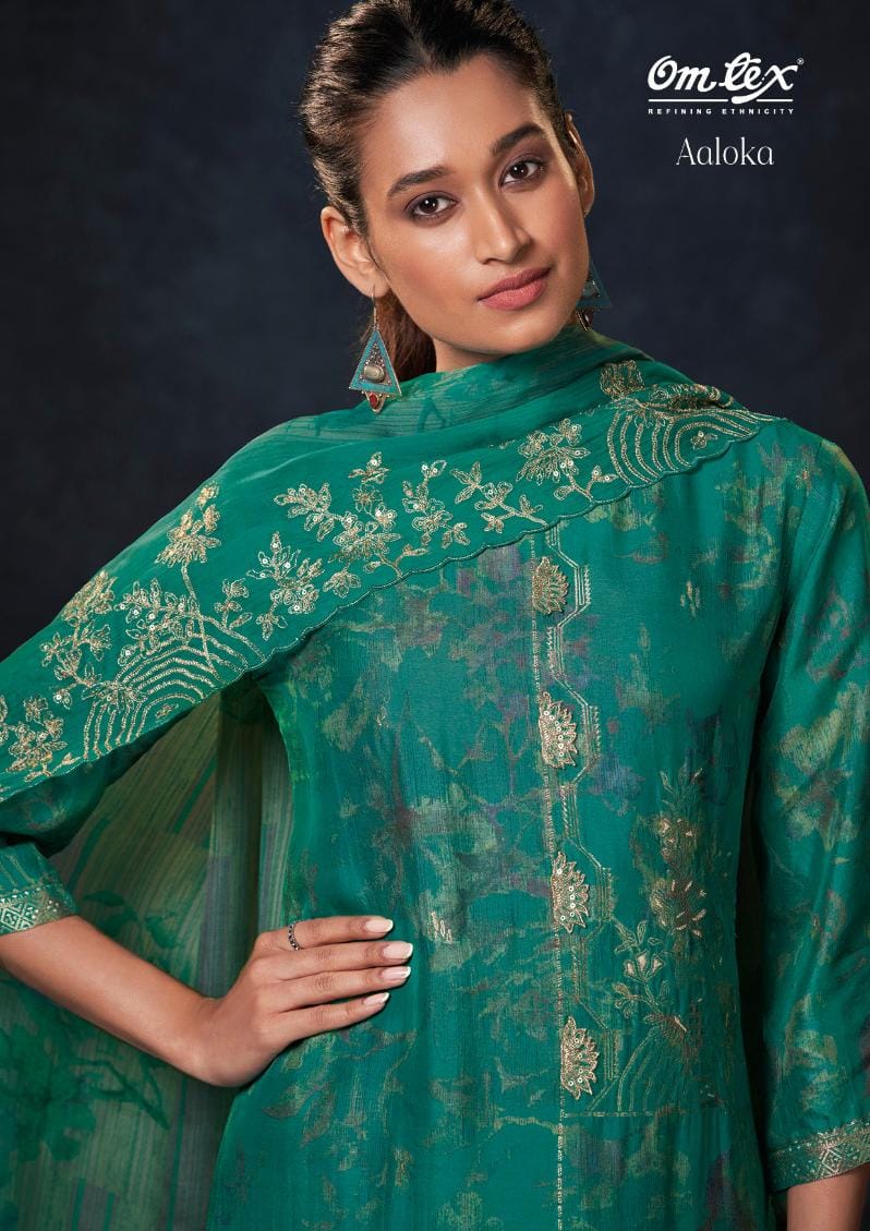 Omtex Aaloka Jacquard Digital Print With Work Heavy Salwar Suits