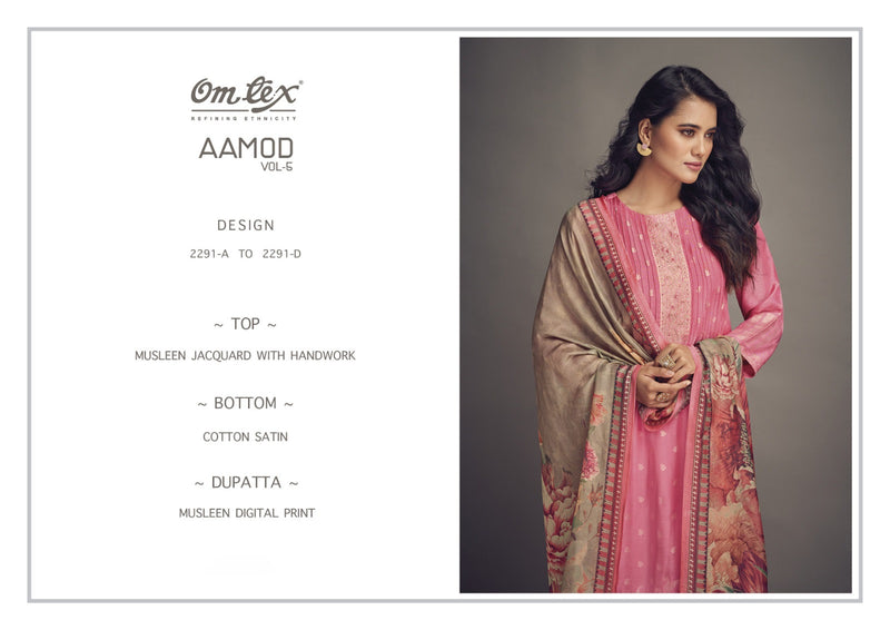 Omtex Aamod Vol 6 Muslin Jacquard With Heavy Hand Work Designer Salwar Suits