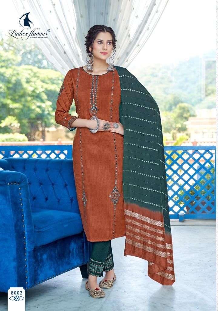 Ladies Flavour Aarohi Vol 8 Chinon Fancy Sequence Embroidery Work Kurti Combo Set