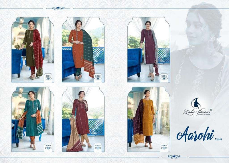 Ladies Flavour Aarohi Vol 8 Chinon Fancy Sequence Embroidery Work Kurti Combo Set