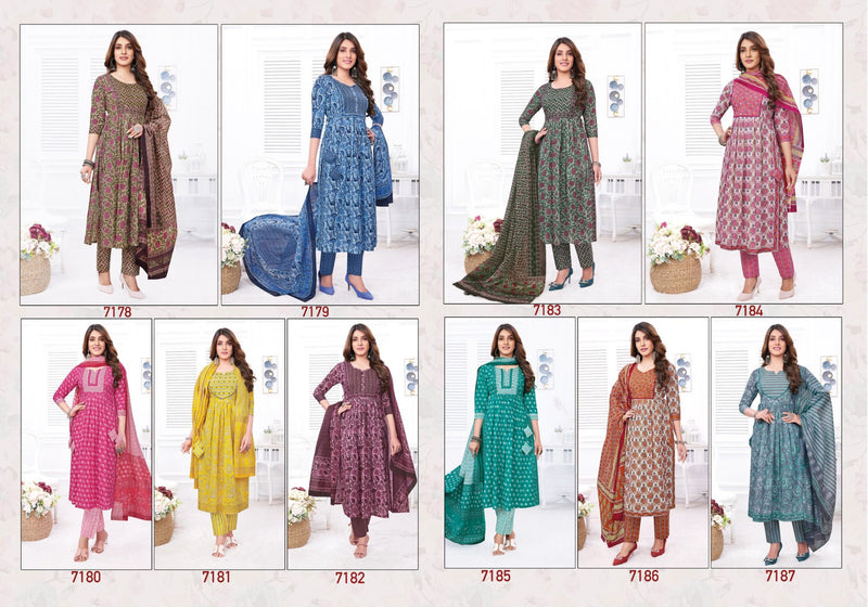 Aarvi Fashion Samira Vol 1 Cotton Print Fancy Naira Cut Pattern Kurti Combo Set