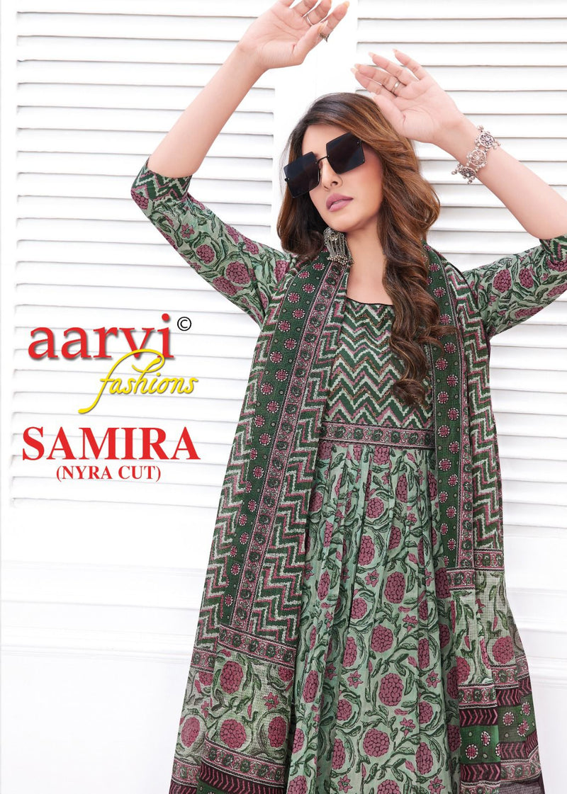 Aarvi Fashion Samira Vol 1 Cotton Print Fancy Naira Cut Pattern Kurti Combo Set