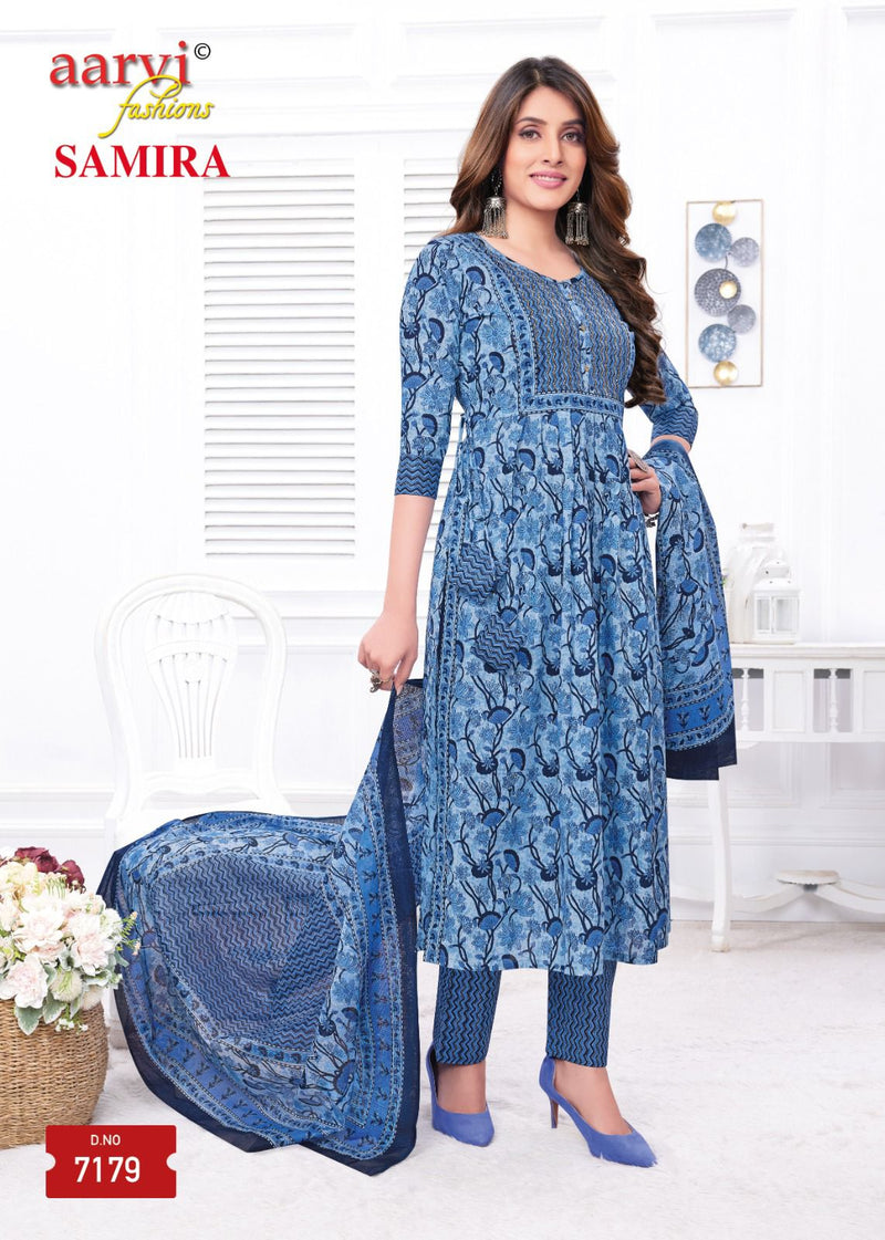 Aarvi Fashion Samira Vol 1 Cotton Print Fancy Naira Cut Pattern Kurti Combo Set