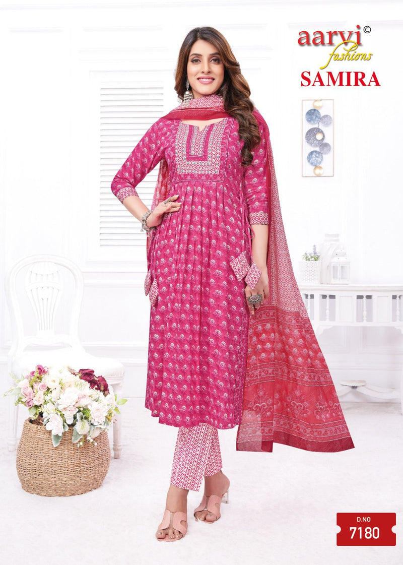 Aarvi Fashion Samira Vol 1 Cotton Print Fancy Naira Cut Pattern Kurti Combo Set