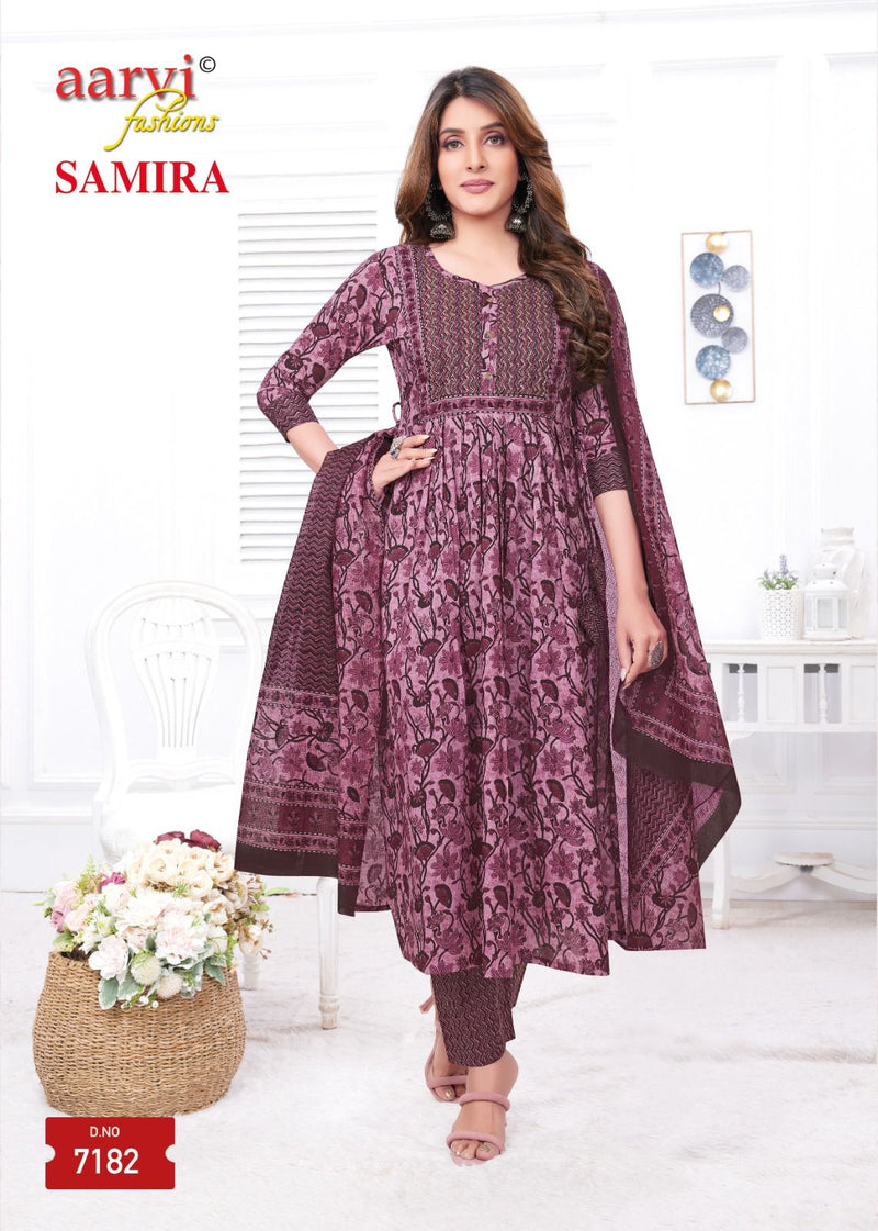 Aarvi Fashion Samira Vol 1 Cotton Print Fancy Naira Cut Pattern Kurti Combo Set