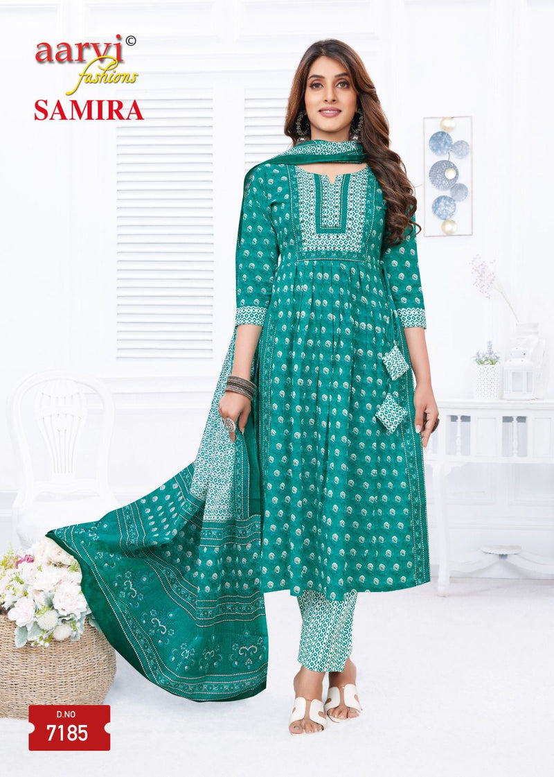 Aarvi Fashion Samira Vol 1 Cotton Print Fancy Naira Cut Pattern Kurti Combo Set