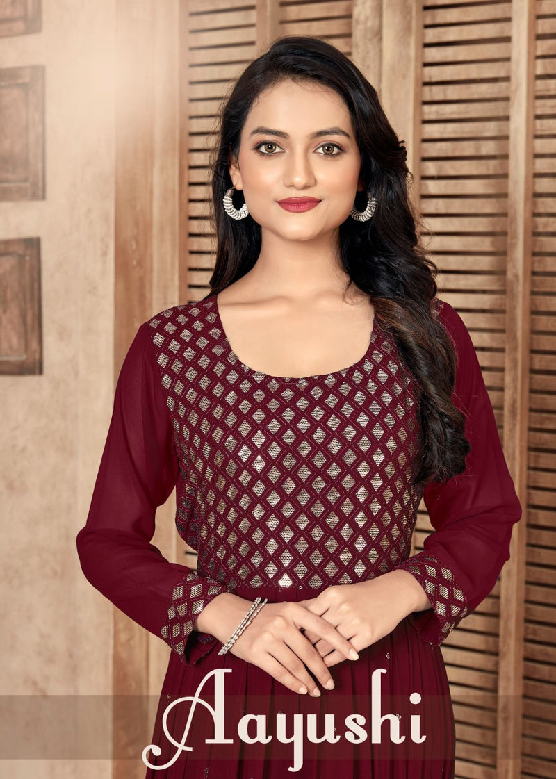 Mf Aayushi Fox Georgette With Embroiderywork Designer Gown Style Kurti Collection