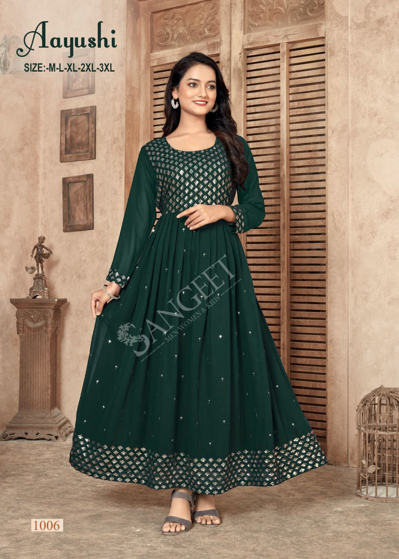 Mf Aayushi Fox Georgette With Embroiderywork Designer Gown Style Kurti Collection