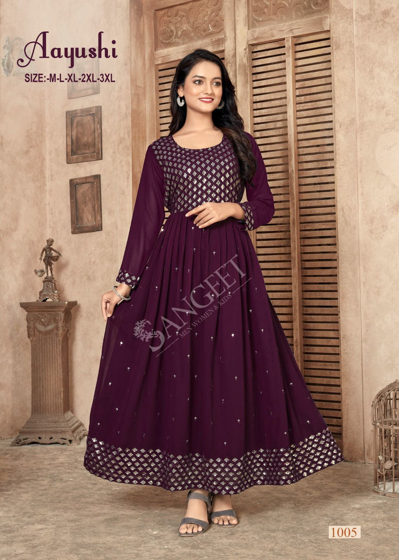 Mf Aayushi Fox Georgette With Embroiderywork Designer Gown Style Kurti Collection